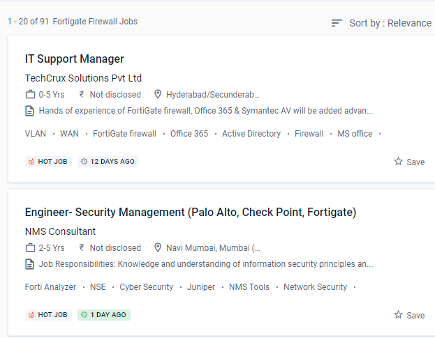 Fortinet Firewall internship jobs in Madurai