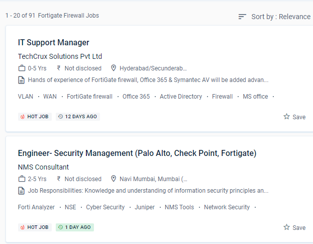Fortinet Firewall internship jobs in Noida
