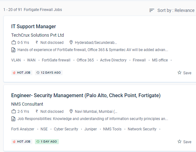 Fortinet Firewall internship jobs in India