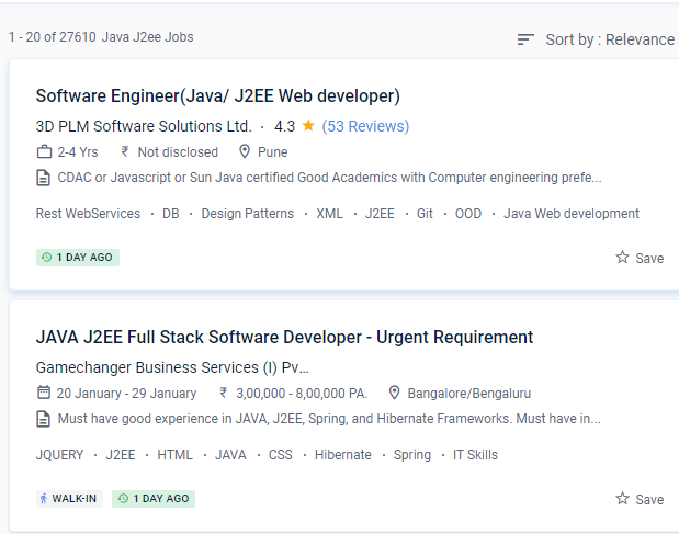 Java J2EE internship jobs in Chennai