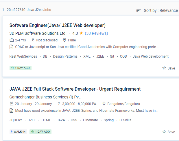Java J2EE internship jobs in Guntur