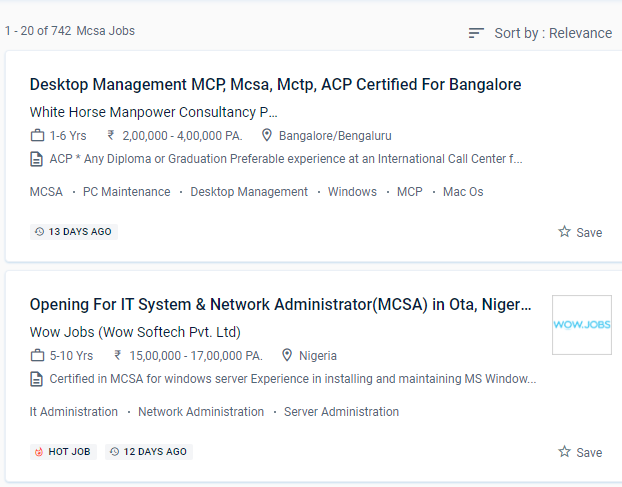 MCSA internship jobs in Indore