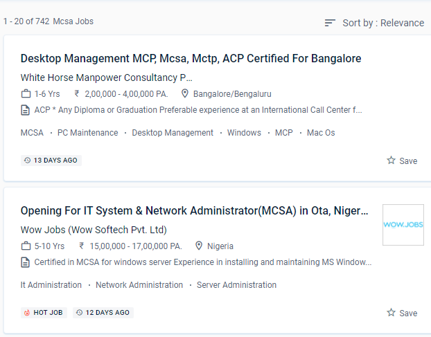 MCSA internship jobs in Trivandrum