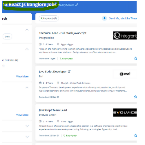 React JS internship jobs in Bangalore